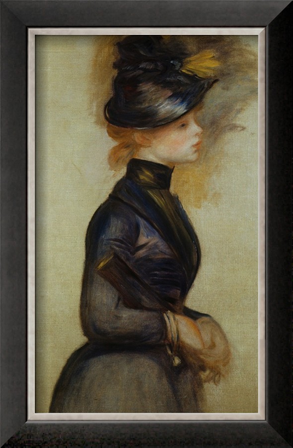 Young Woman in Blue Going to the Conservatory - Pierre Auguste Renoir Painting